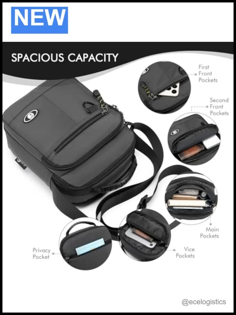 Men's Waterproof Nylon Shoulder Bag Crossbody Sling for Tablet Business Travel